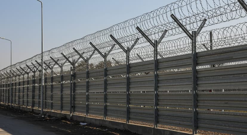 Sanayi tesisi çevresinde panel çit ve jiletli tel güvenlik sistemi, OSB bölgesi