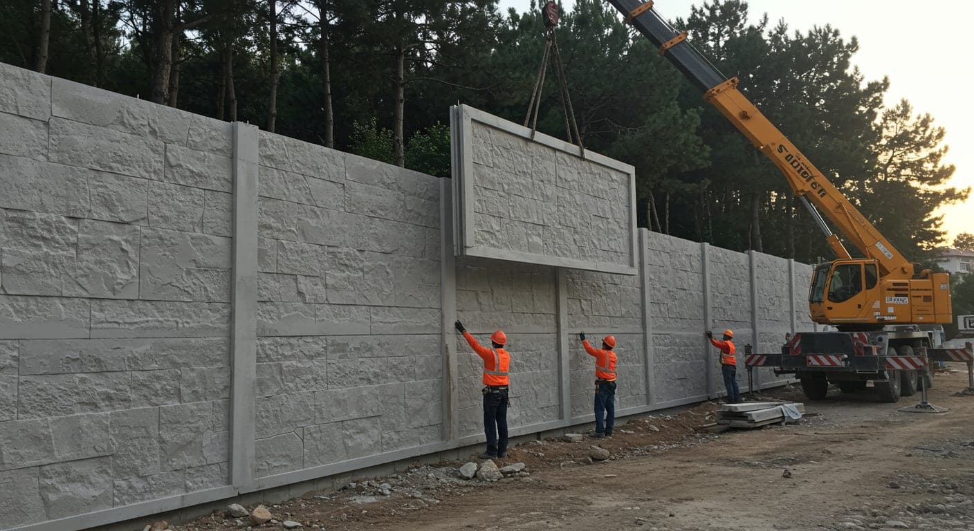 Ankara'da prefabrik beton duvar sistemi vinç yardımıyla kurulum aşamasında