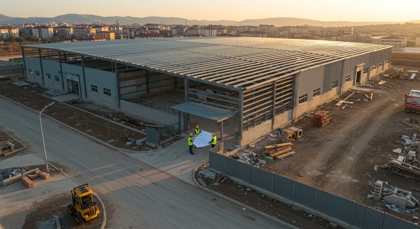 Ankara'da tamamlanmış anahtar teslim çelik yapı projesi kuş bakışı görünümü