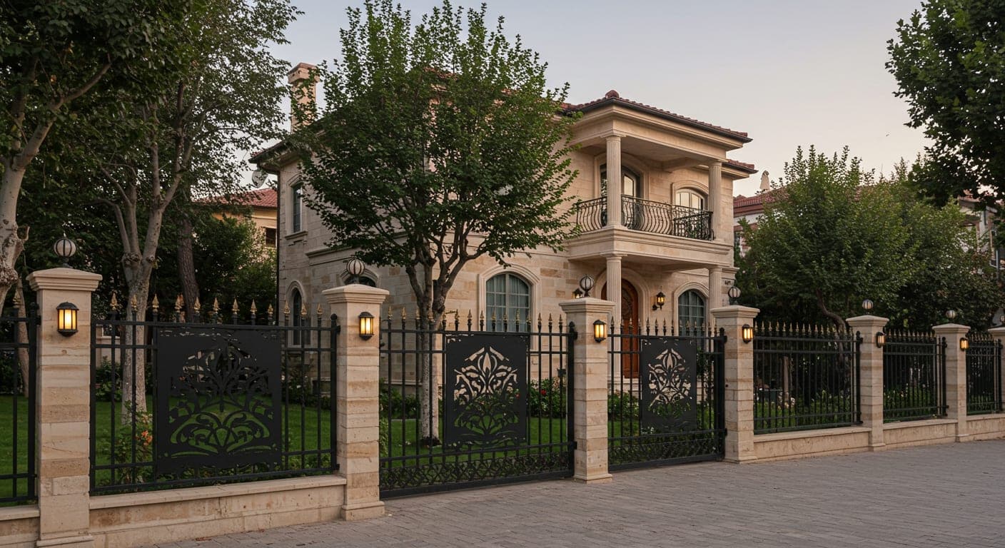 Çankaya Ankara'da villa bahçesi ferforje korkuluk ve özel tasarım bahçe kapısı