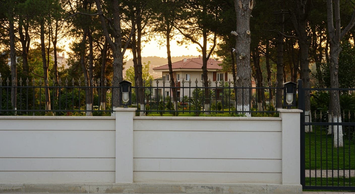 Gölbaşı Ankara villa bahçesinde kombine ferforje ve prefabrik beton duvar güvenlik sistemi