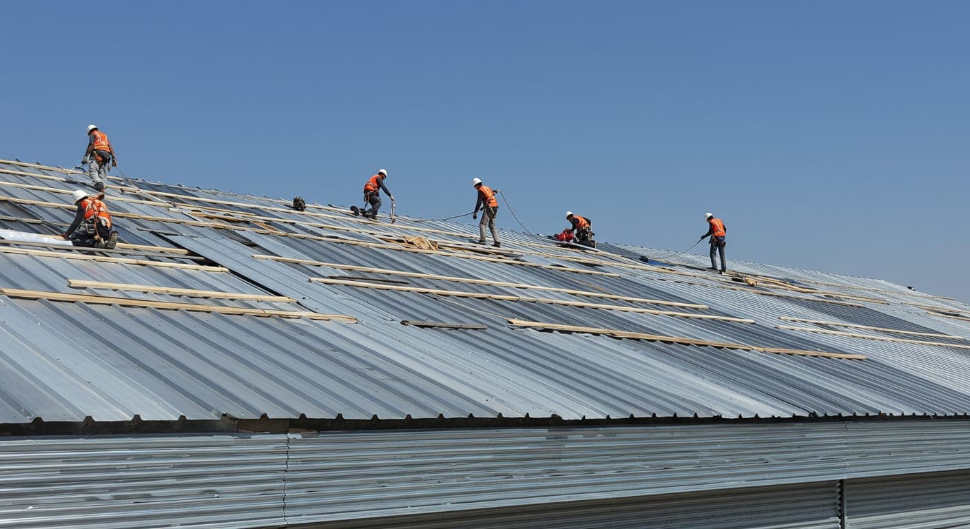 Ankara sanayi binasında sandviç panel metal çatı sistemi montajı